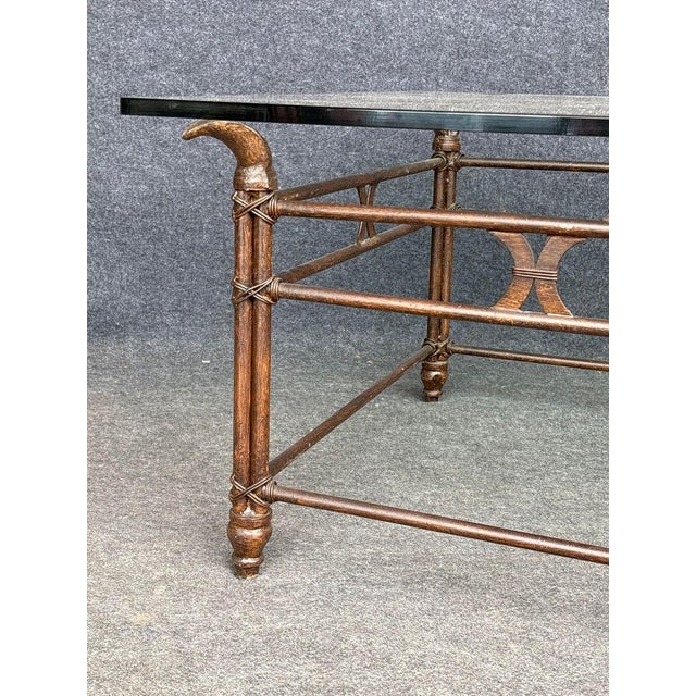 1970s Faux Bamboo Iron Coffee Table With Glass Top For Sale - Image 4 of 5