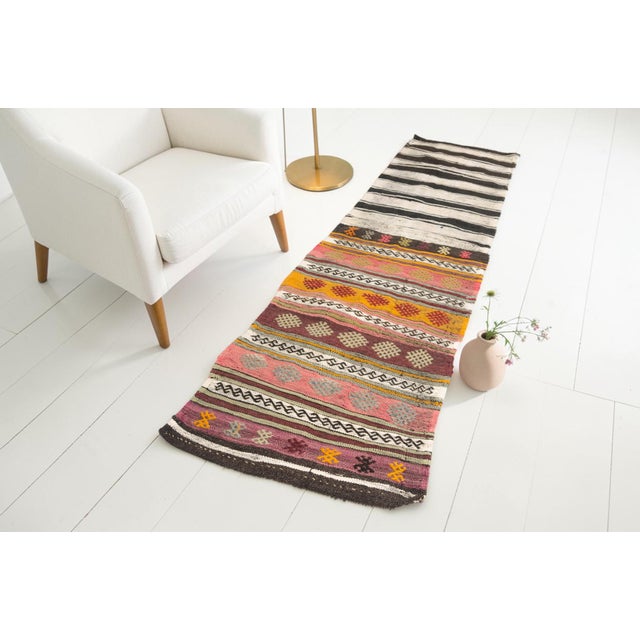 Off-white Kitchen Decor Vintage Kilim Runner For Sale - Image 8 of 10