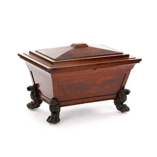 Wood 19th Century Regency Carved Wood Footed Sarcophagus Cassone For Sale - Image 7 of 7