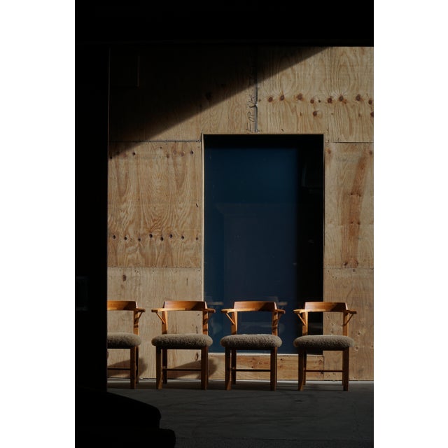 Danish Pine Dining Chairs in Lambswool, 1970s, Set of 4 For Sale - Image 9 of 18