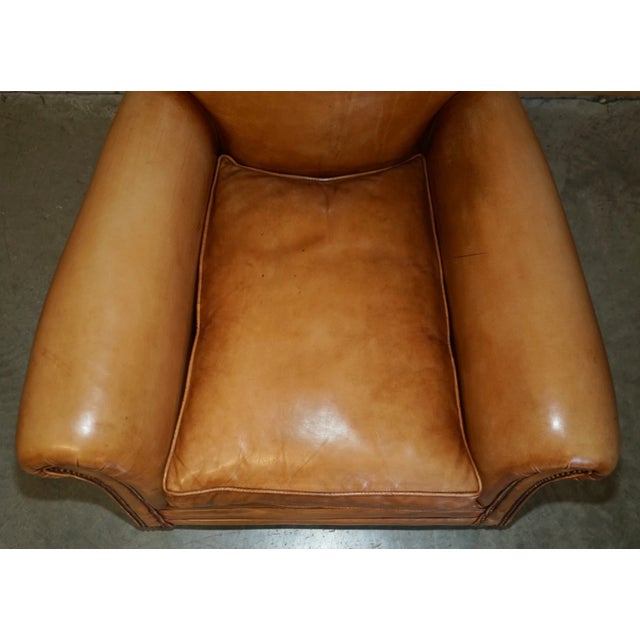 Animal Skin Comfortable Pair of Antique Chesterfield Victorian Brown Leather Club Armchairs For Sale - Image 7 of 17