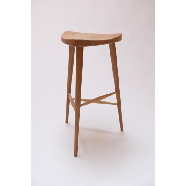 White Oak Three Legged Danish Modern Stool Japanese Design For Sale In New York - Image 6 of 7
