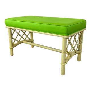 Mid-Century Painted Chinoiserie Bamboo and Rattan Bench, Design Project For Sale