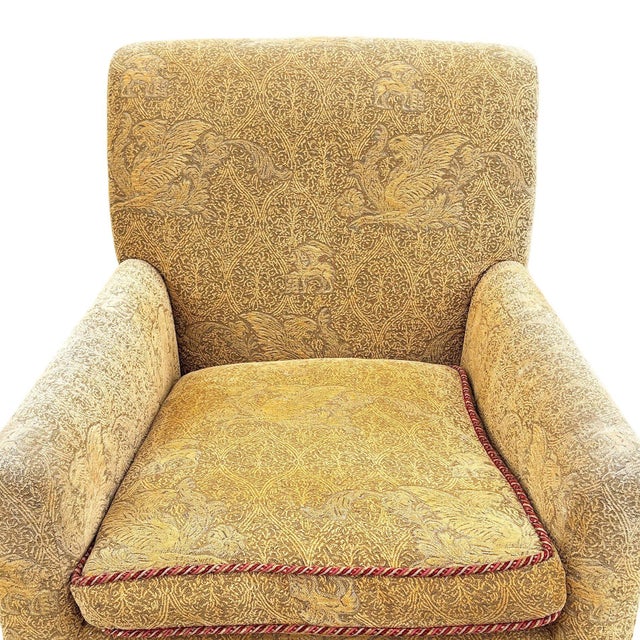 1990 Post Modern Saddle Bag Armchair Lounge W/ Yellow Foliage Pattern Upholstery For Sale In Los Angeles - Image 6 of 7