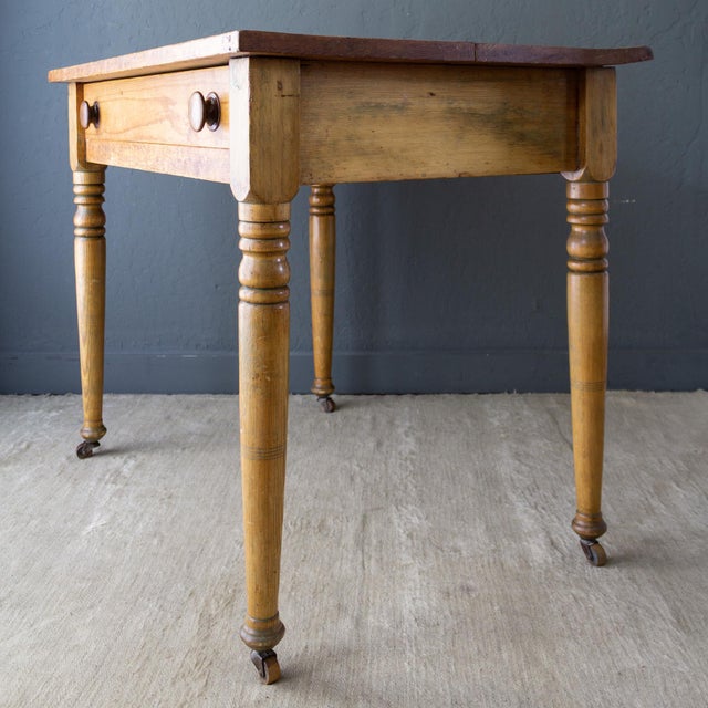 19th Century Scrubbed Pine Farmhouse Desk or Dining Table With Turned Legs For Sale - Image 4 of 17