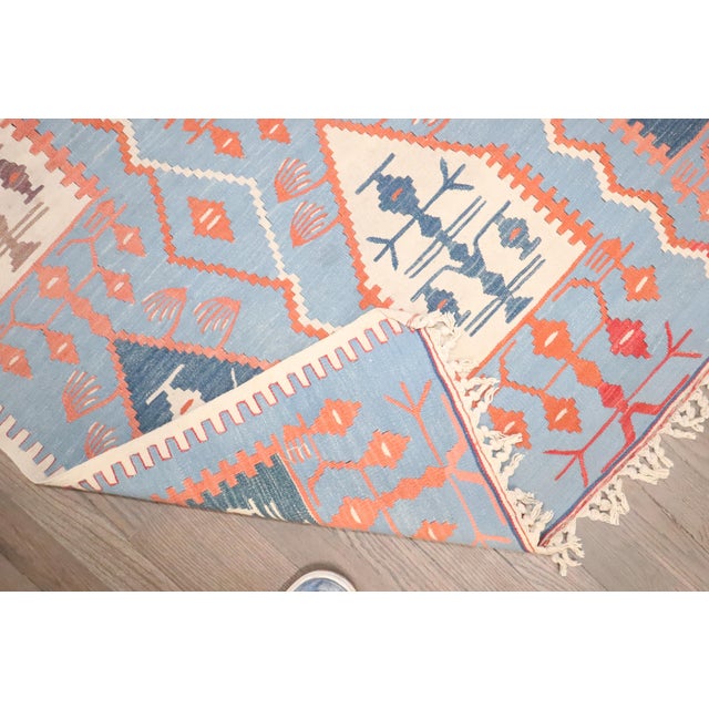 Vintage Zabihi Collection Tribal Blue Persian Kilim - 3'7" x 5'4" For Sale In New York - Image 6 of 8