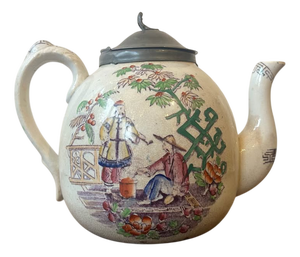 Chinese Magdala Pattern Teapot with Pewter Lid