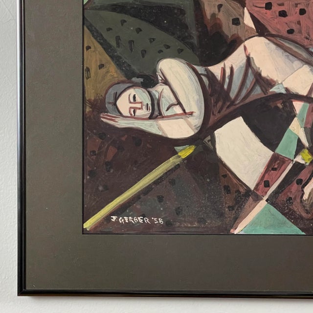 Jack Gerber (1927-2021) - Modernist Figurative Study With Cityscape, Signed (1958, Oil on Board) For Sale - Image 4 of 6