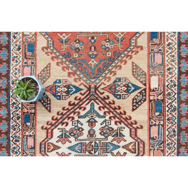 1900s Antique Geometric Medallion Hand-Knotted Wool Runner - 3′7″ × 12′7″ For Sale - Image 4 of 10