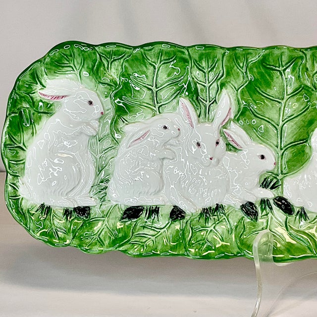 Ceramic 1970s Whimsical Hollywood Regency Long Platter Tray With 8 Bunnies - Easter For Sale - Image 7 of 12