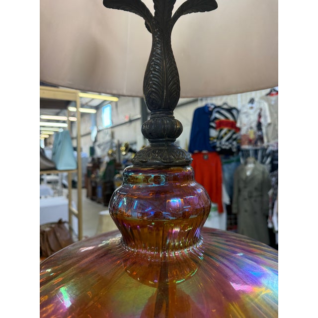 Vintage Hollywood Regency Carnival Glass Lamp With Shades MCM 33in For Sale In Atlanta - Image 6 of 9