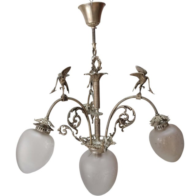 Silver Vintage Art Deco Pendant Lamp, 1920s For Sale - Image 8 of 10