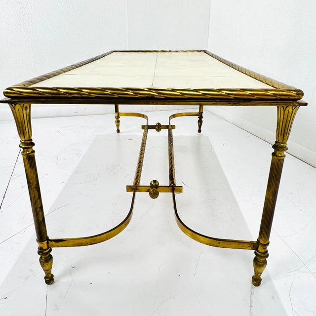 Brass Mid 20th Century Brass Parchment Top Cocktail Table For Sale - Image 8 of 12