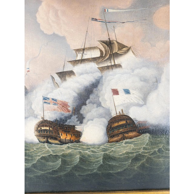 Early 19th Century China Trade English Oil Painting of Naval Battle For Sale - Image 5 of 13