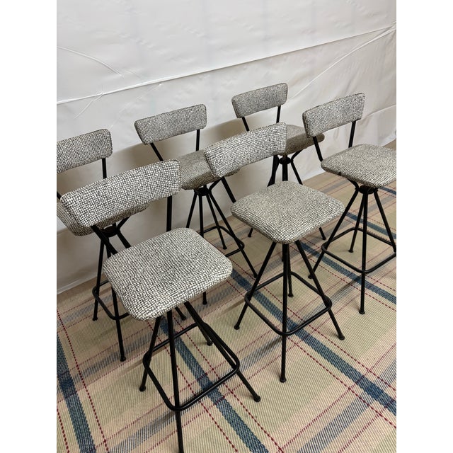 Vintage mid-century modern Daystrom Swivel bar stools ,with distinctive black-and-white retro tweed/boucle fabric covering...