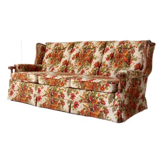 Vintage Colonial Revival Pheasant Floral Sofa For Sale