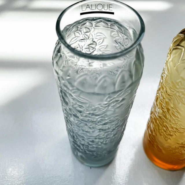 1980s Vintage Lalique Crystal Vases: Bougainvillier Floral Relief, Signed French Art Glass For Sale - Image 5 of 6