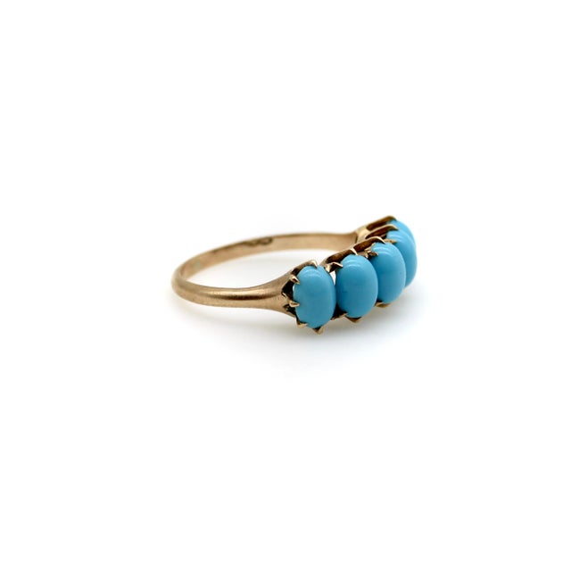 Victorian Late 19th Century Victorian 10k Gold Five-Stone Turquoise Ring, Size 7.5 For Sale - Image 3 of 9