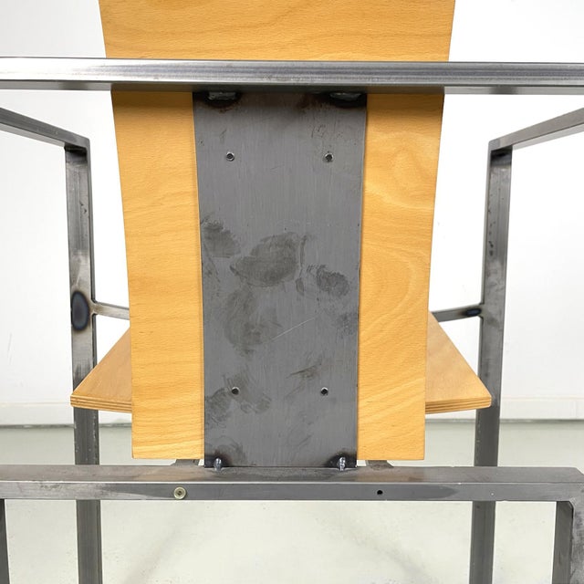 German Modern Squared Chair in Wood and Metal by Karl-Friedrich Foster Kkf, 1980s For Sale - Image 15 of 18