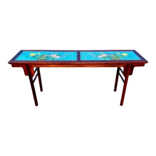 Antique Chinese Cloisonné Inset Rosewood Altar Console Table For Sale
