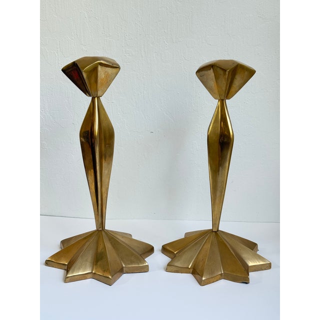 Metal 1940s Hollywood Regency Brass Starburst Candle Holders a Pair For Sale - Image 7 of 8