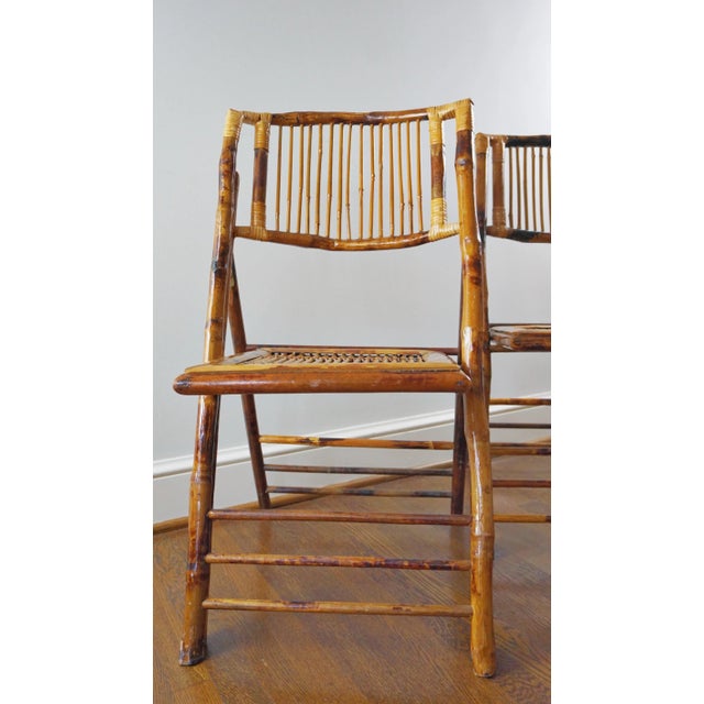 Pair of Mid 20th Century Tortoise Bamboo Foldable Chairs For Sale - Image 11 of 12