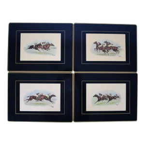 Late 20th Century Brooks Brothers English Horse Racing Placemats- Set of 4
