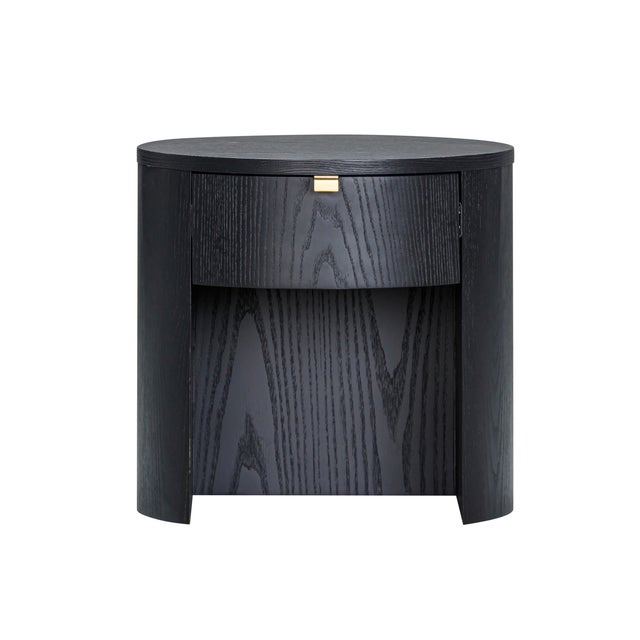 Boho Chic Marlow Black Wood Round Nightstand For Sale - Image 3 of 9