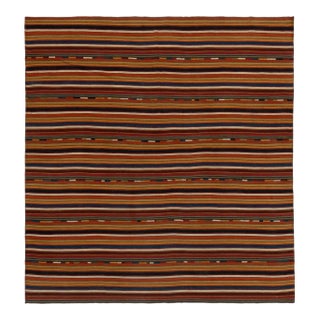 1950s Vintage Turkish Kilim Rug in Multicolor Stripes, Square Rug For Sale