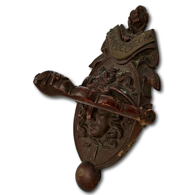 Large Size - Outstanding Authentic Antique Victorian Solid Bronze Medusa - Gorgon Door Knocker Circa Late 19th Century For Sale - Image 9 of 17