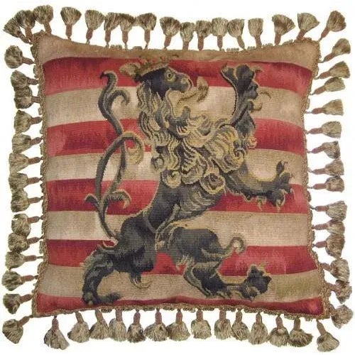 Overall measurements (inches) 20H x 20W x 4D. The majesty of the lion facing right on this incredible new Aubusson throw...