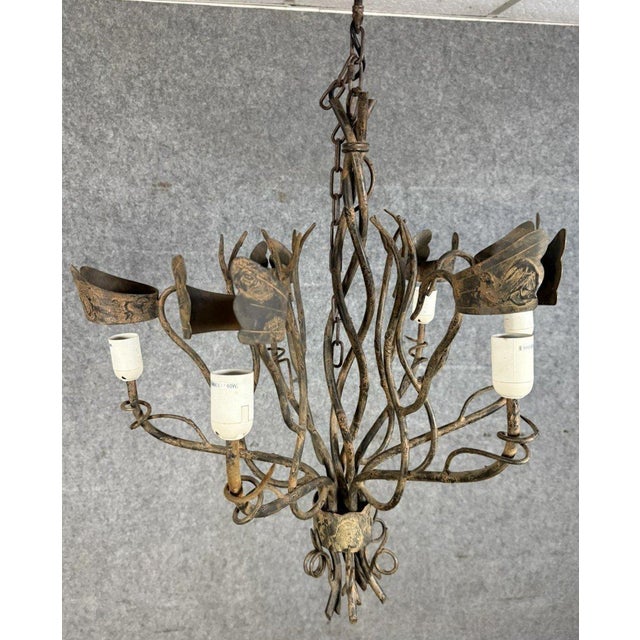 Vintage Iron Chandelier with Rust Patina, 1980s For Sale - Image 4 of 7