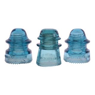 Antique Aqua Blue Insulators – Set of 3 For Sale