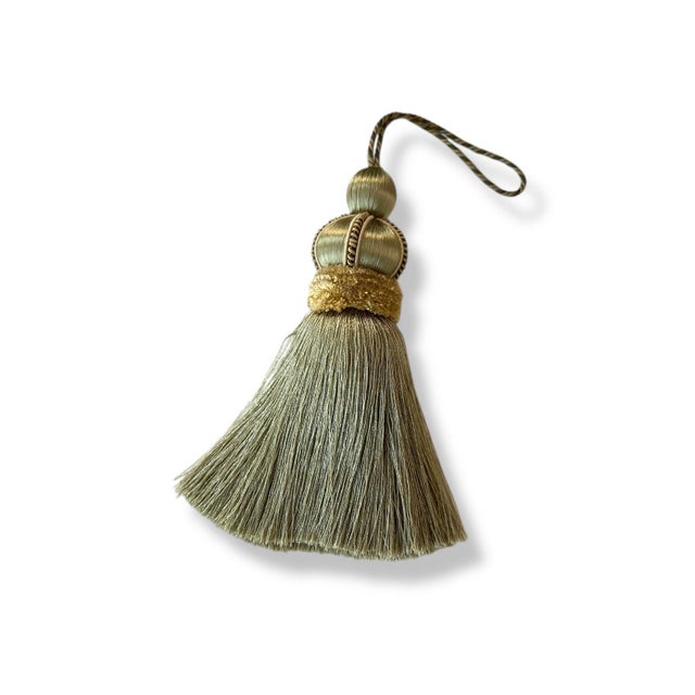 Key Tassel in Olive Green With Satin and Cut Velvet Details For Sale - Image 12 of 12