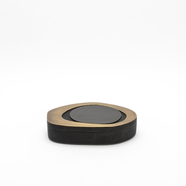 Modern Set of 2 Boxes in Black Shagreen With Shell and Bronze Patina Brass Details by R&y Augousti For Sale - Image 3 of 9