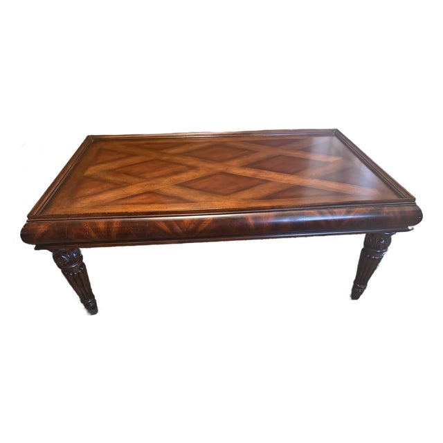 Vintage Regency Style Mahogany Parquetry Coffee Table With Flame Mahogany Apron For Sale