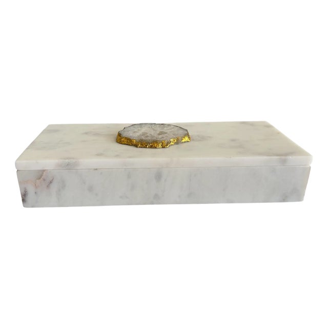 Contemporary White Marble Alabaster Oblong Box For Sale