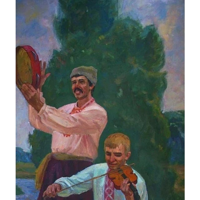 Campaign Soviet Ukrainian Oil Painting: Musicians, Family Holiday, 1988 200-170 For Sale - Image 3 of 6