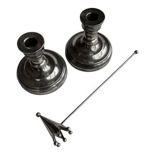 Silver-Plate Candlesticks and Snuffer- 3 Pieces For Sale