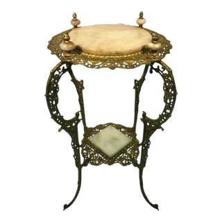 Art Nouveau Two-Tier Onyx & Gilded Iron Plant Stand For Sale