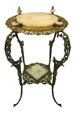 Art Nouveau Two-Tier Onyx & Gilded Iron Plant Stand