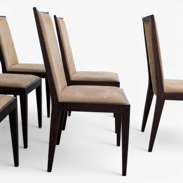 Six Dining Chairs – Elegant Wooden Dining Chairs, Modern, Contemporary, Faux Suede, Comfortable Seating For Sale In Los Angeles - Image 6 of 18