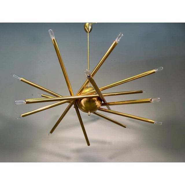 Large Shanghai Brass Chandelier attributed to Stilnovo, 1950s For Sale - Image 4 of 15