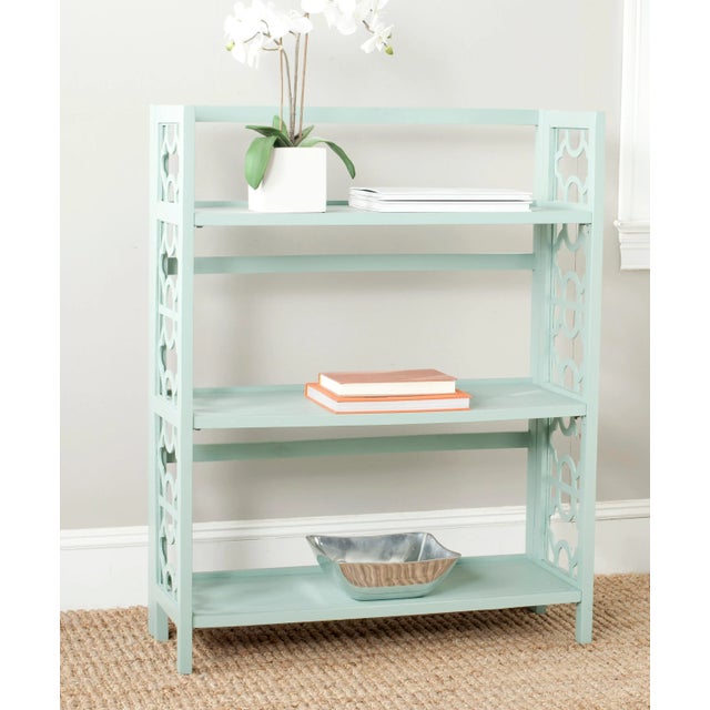 3 Tier Low Trellis Fretwork Bookcase, Aqua Smoke For Sale - Image 4 of 5