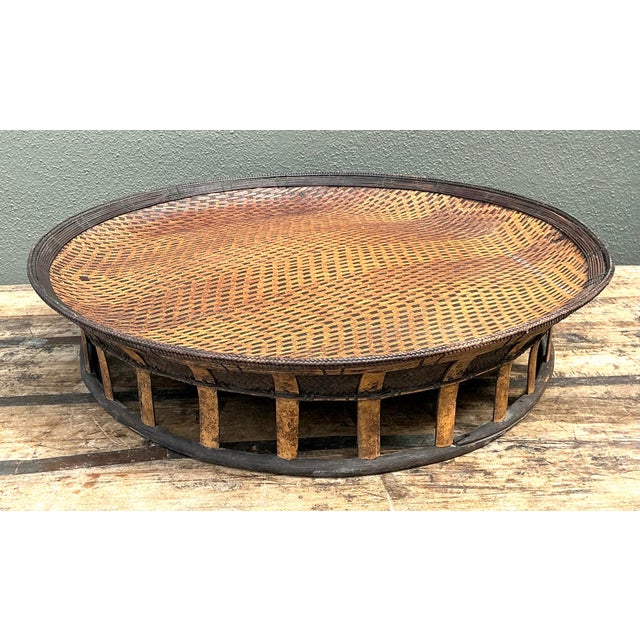 Vintage Woven Rattan and Bamboo Large Tray For Sale - Image 10 of 12