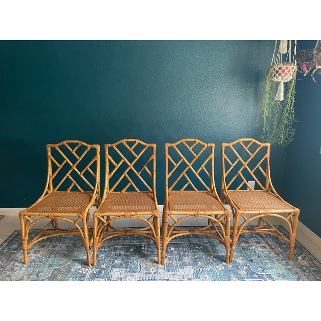Chippendale Italian Vintage Rattan Chippendale Style Dining Chairs, Set of 6 After Dal Vera For Sale - Image 3 of 13