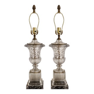 Pair of Vintage Paul Hanson Crystal Table Lamps With Marble Bases For Sale