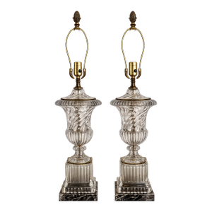 Pair of Vintage Paul Hanson Crystal Table Lamps With Marble Bases