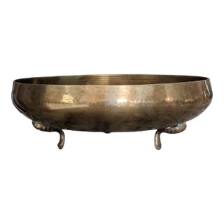 Vintage Round Hammered Solid Brass Footed Planter For Sale