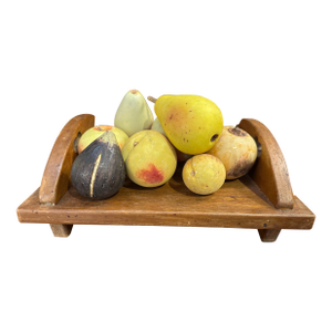 Vintage Wooden Tray With 8 Pieces Italian Alabaster Fruit